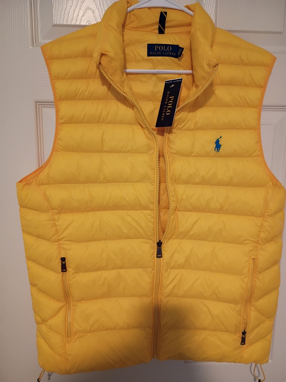Ralph Lauren Yellow Quilted Puffer Vest Blue Logo NWT MSRP $188 Nordstrom M